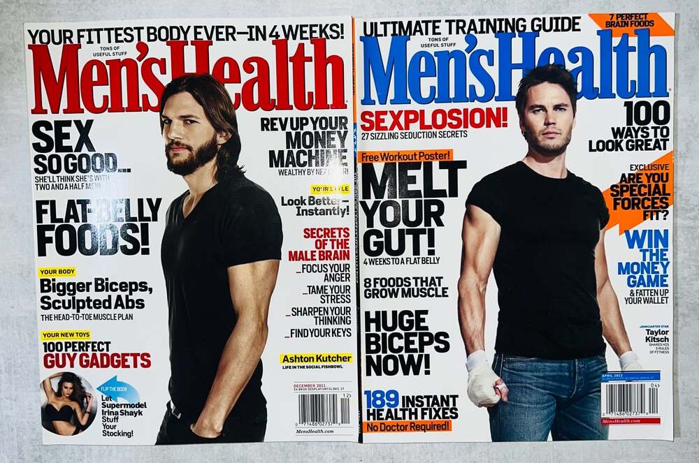 Mens Health Magazine Lot of 2 Ashton Kutcher & Taylor Kitsch December 2011 April